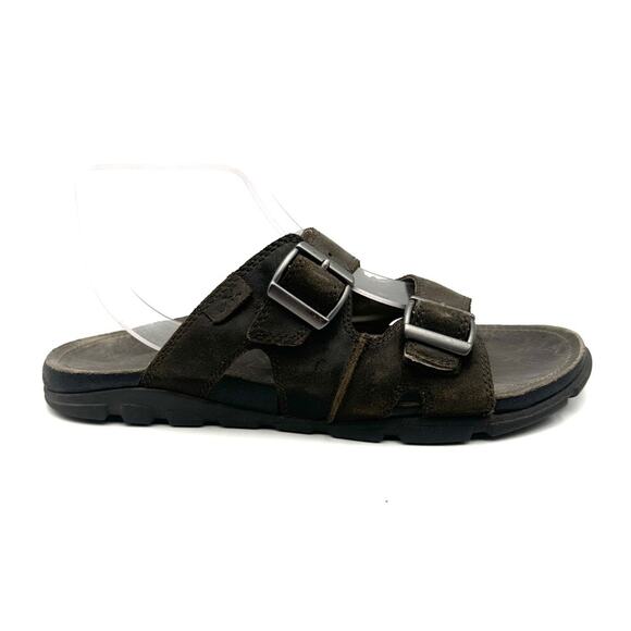 CHACO Men\'s Sandals 9 Brindle Slides Brown Leather Casual Buckle Strap Open Toe main image 9